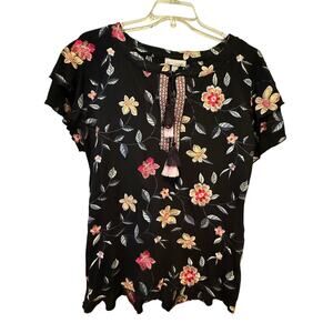 NWT Hilary Radley for Katherine Barclay Embroidered Floral Blouse, Size M